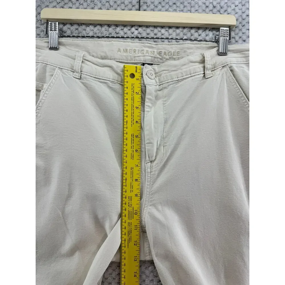 American Eagle Carpenter High Rise Straight Pants Women 16 Cream Distressing